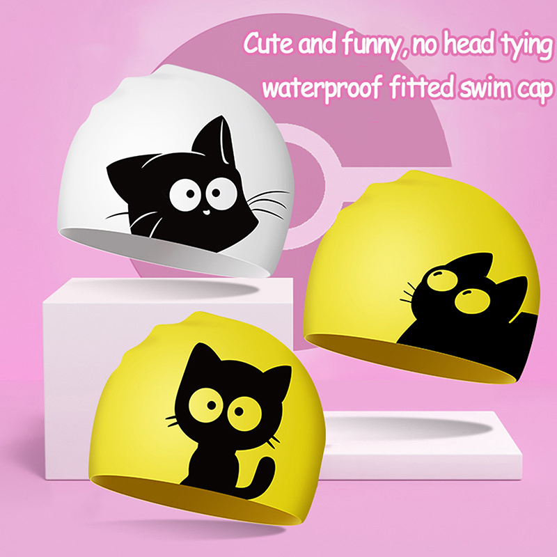 Swim Hat Silicone - Cute Cat Swimming Cap For Long