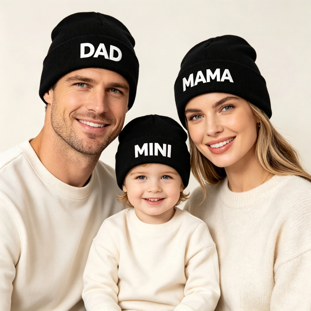 Beanie Cuffed Knit - Letter Embroidery Knit Beanie for Mom