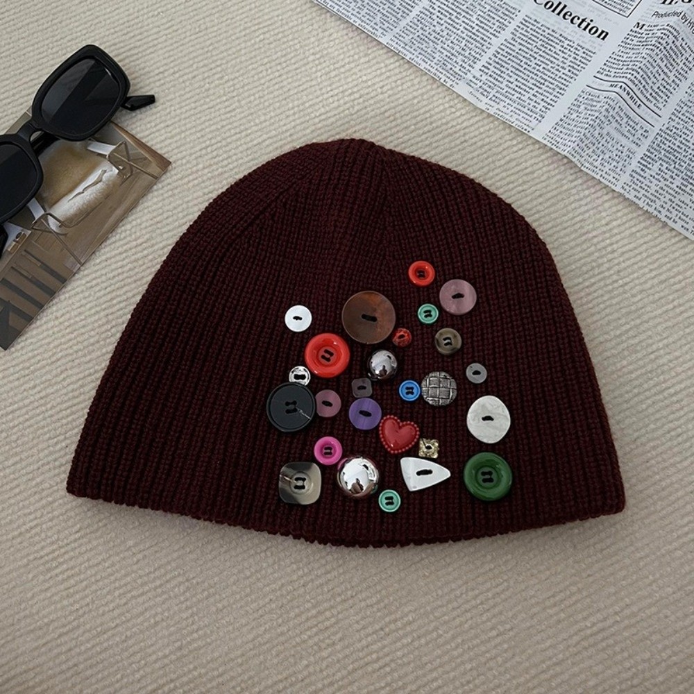 Colorful Button Beanie Hat Cuf - Beanie Cuffed Knit review and price