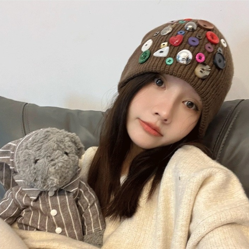 Colorful Button Beanie Hat Cuf - Beanie Cuffed Knit review and price
