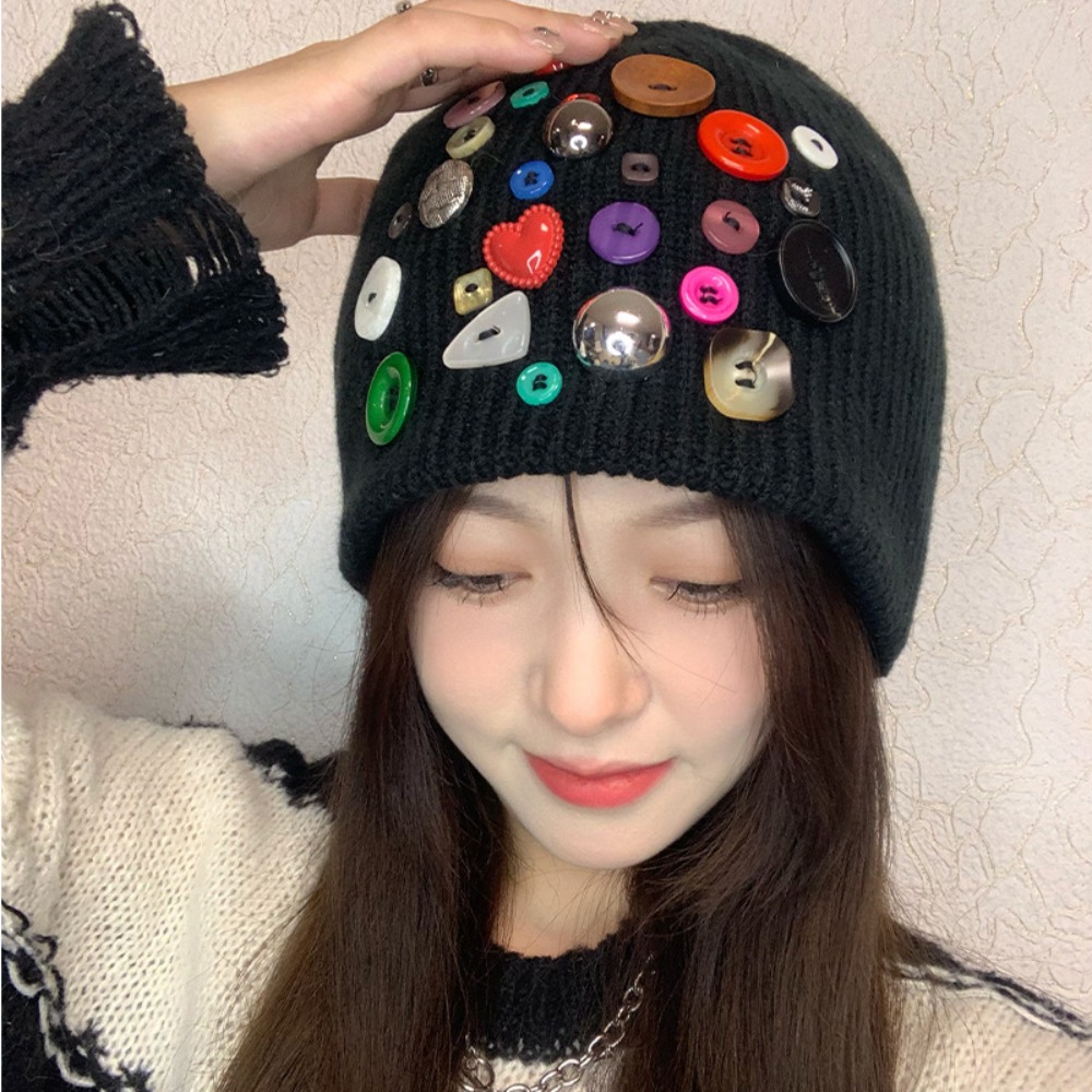 Colorful Button Beanie Hat Cuf - Beanie Cuffed Knit review and price