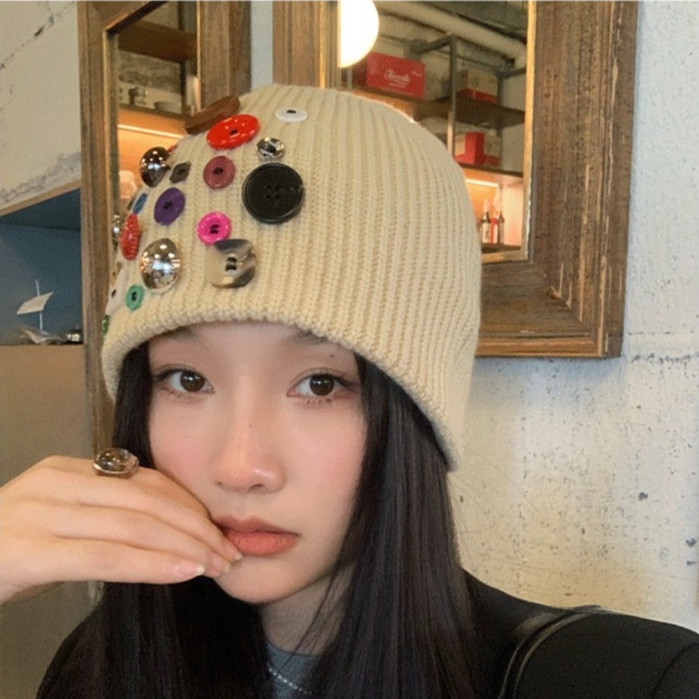 Colorful Button Beanie Hat Cuf - Beanie Cuffed Knit review and price